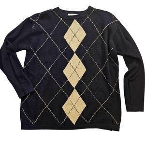 Braemer by Jeremy Scott Black Sweater with Gold Argyle Accents